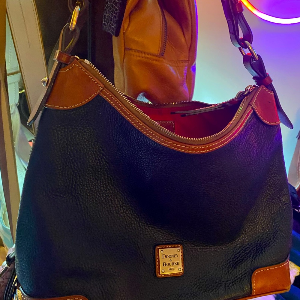 Dooney & Bourke Two Tone Pebble Grain Hobo Leather Black